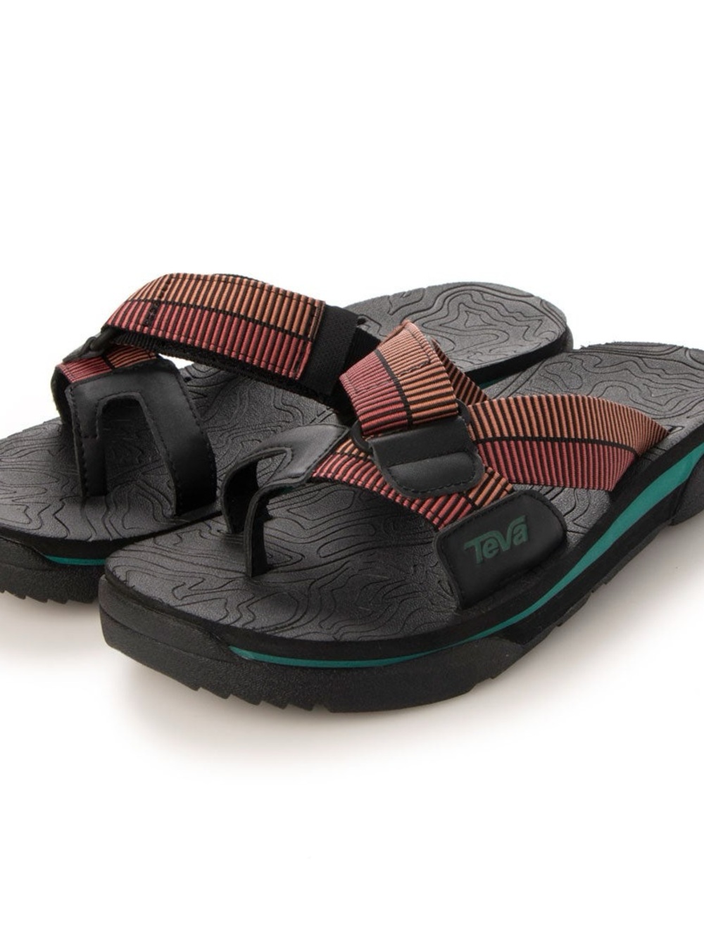 Teva Men's Rust and Black Striped Webbing Flip Sandals